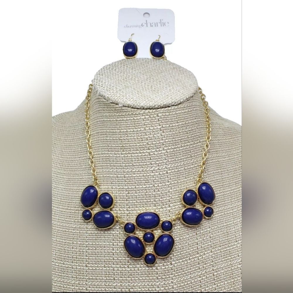 Charming Charlie Blue and Gold Necklace Set